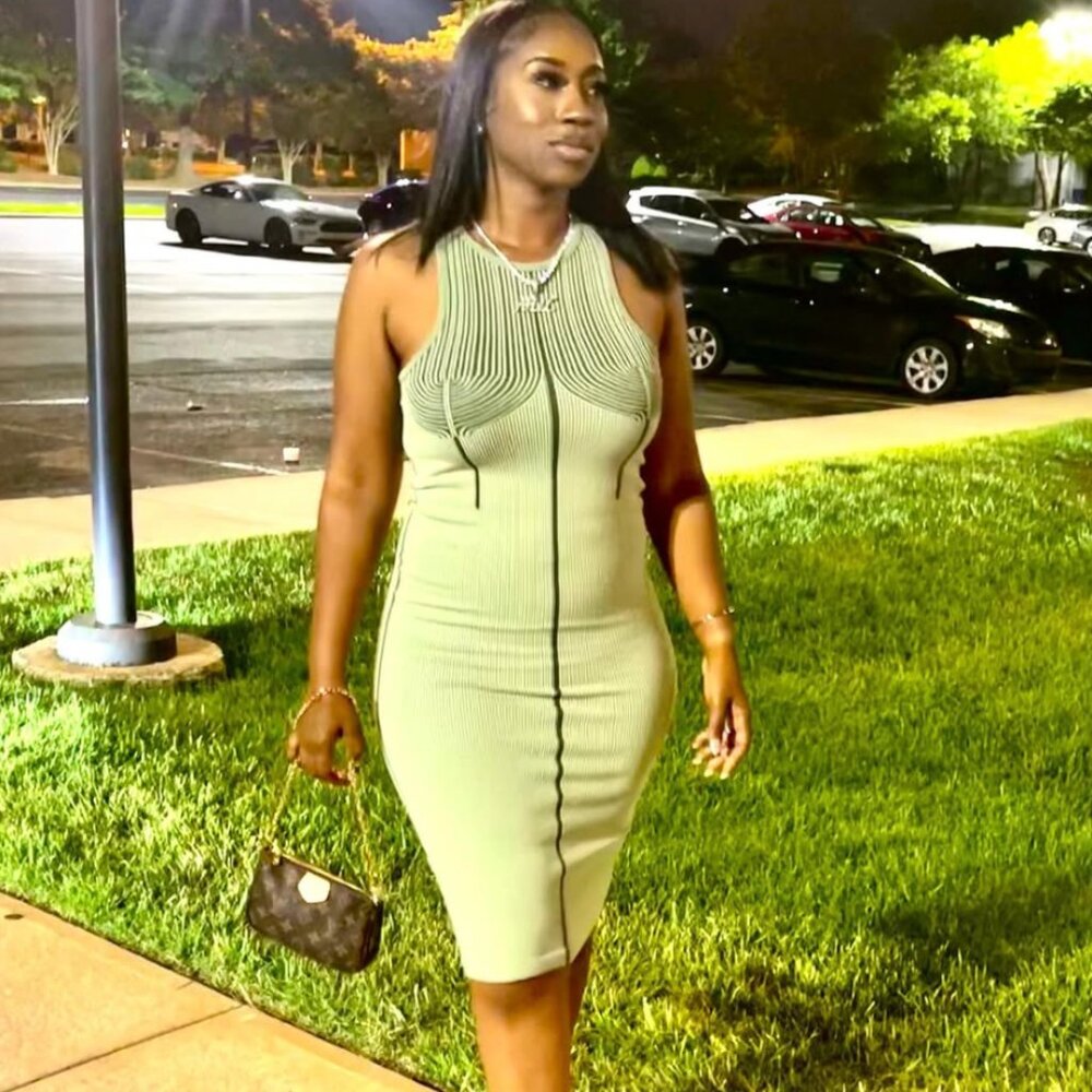 Forever 21 Women's Green Sleeveless Pullover Striped Bodycon Dress Size S